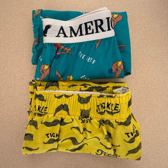 Novelty Print Mens Boxers SZ S American Eagle Funny Mustache Swim Lot of 2 Fun - Picture 9 of 9